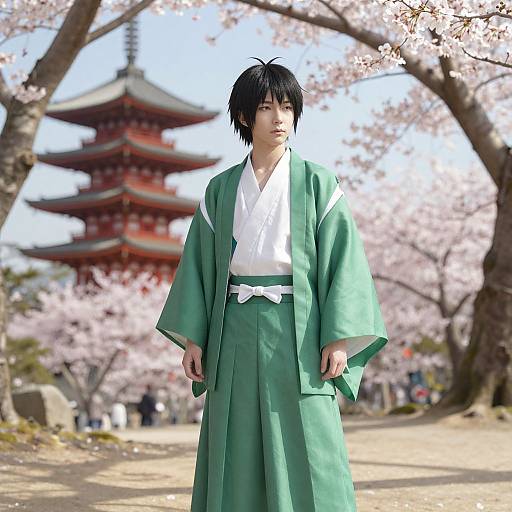 Realistic Haku Cosplay Beneath Cherry Blossoms