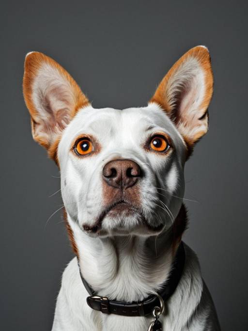 White Dog with Orange Eyes and Black Collar