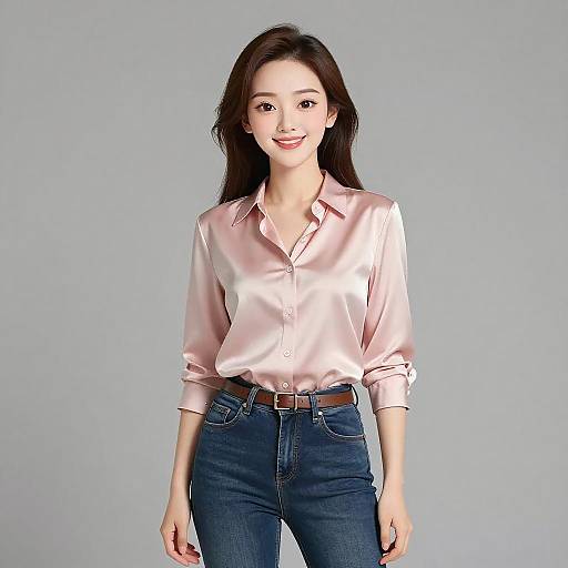 Smiling Woman in Casual Chic Outfit