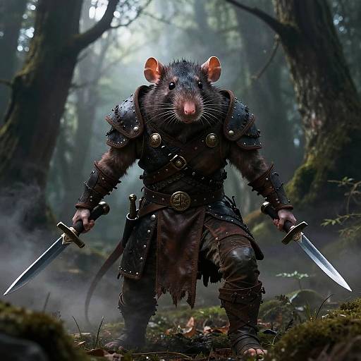 Humanoid Rat Rogue in Dark Forest