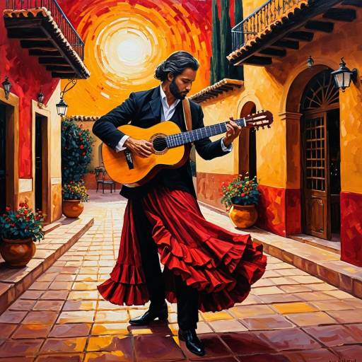 Elegant Flamenco Guitarist at Sunset