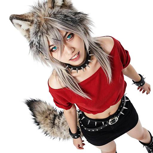 Smug Gray Wolf Girl Punk Portrait