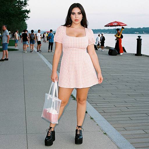 Plus-Size Woman in Gingham Dress