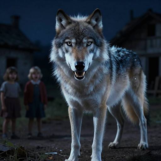 Spectral Wolf in Abandoned Midnight Village