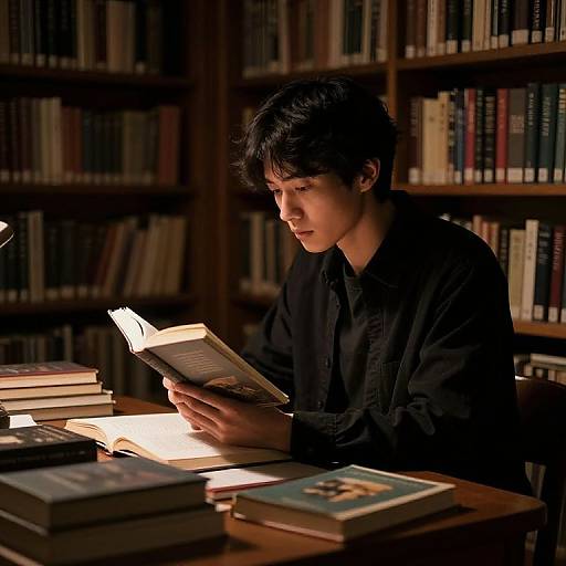 Solitary Reader in Dim Library