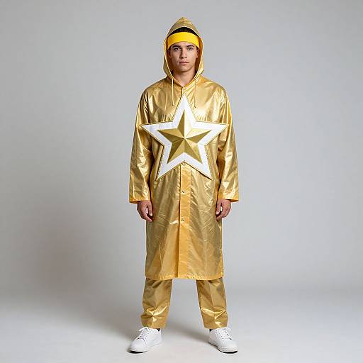 Adult Male in Gold Star Raincoat