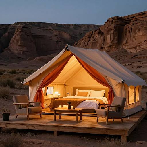 Luxurious Desert Glamping Tent at Dusk