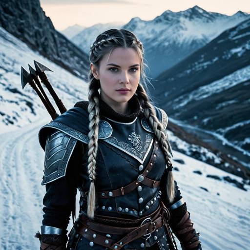 Female Ranger with Viking Braids in Snowy Mountain Pass