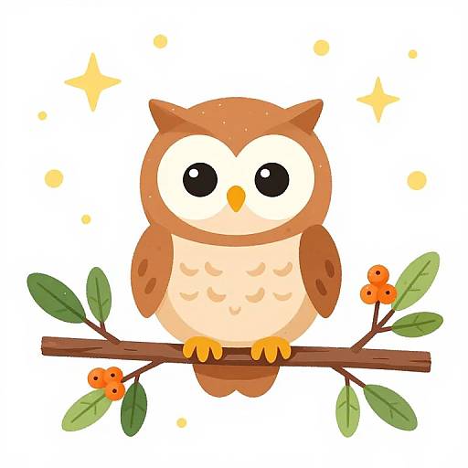 Festive Owl on Branch with Berries