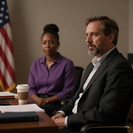 Serious Discussion in a Dimly Lit Office