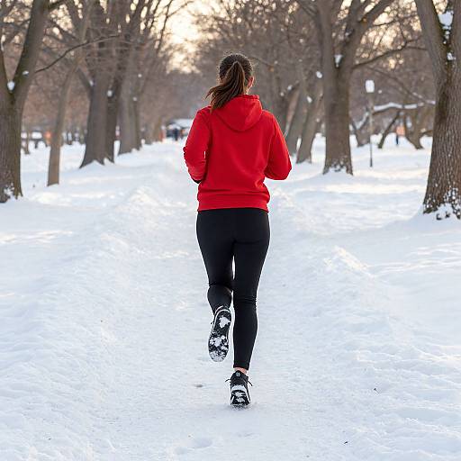 Sportswoman Jogging Through Snowy Park