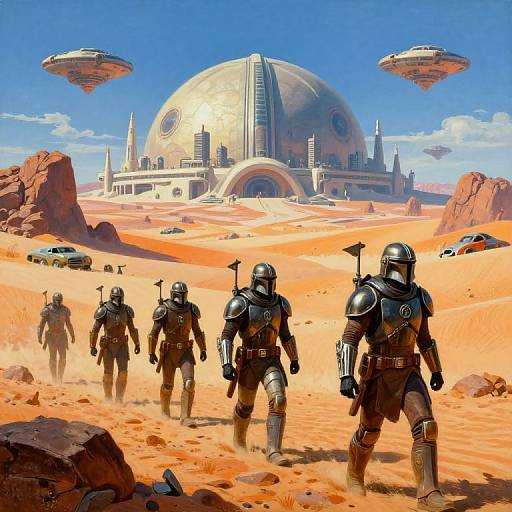 Futuristic Warrior Aliens in Desert