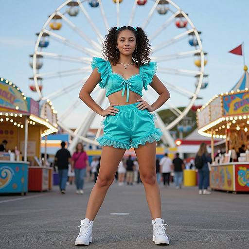 Petite Woman in Turquoise Carnival Costume