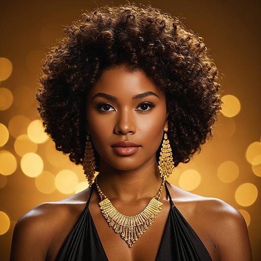 Elegant Afro Queen Portrait with Gold Jewelry
