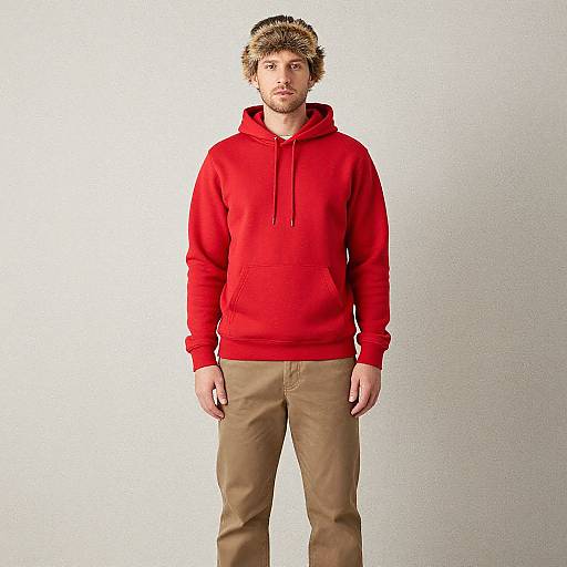 Man in Red Hoodie with Furry Headband
