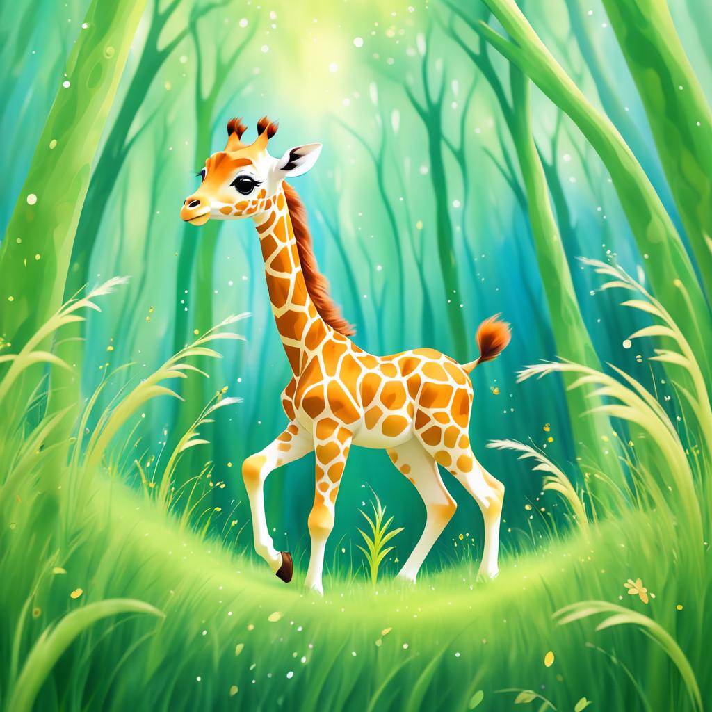 Playful Baby Giraffe in Fantasy Forest