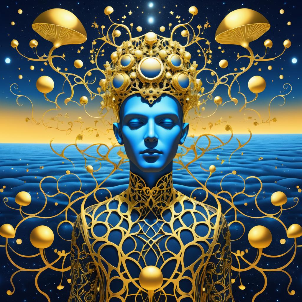 Surreal Gold Robot in Infinite Ocean