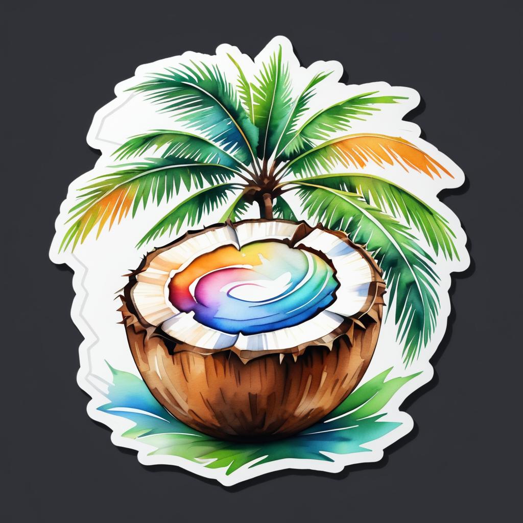 Watercolor Coconut Sticker Design Concept