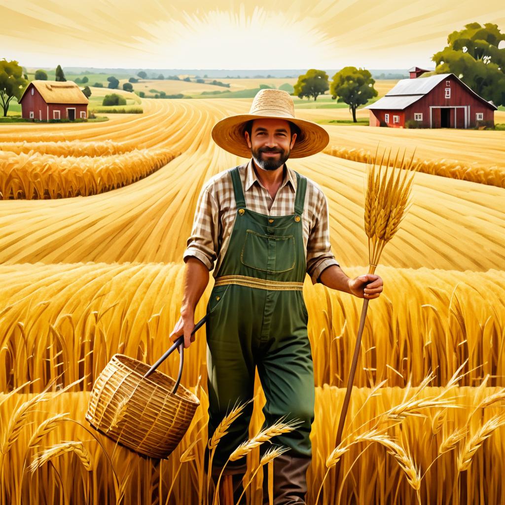 Rustic Farmer in Golden Wheat Field