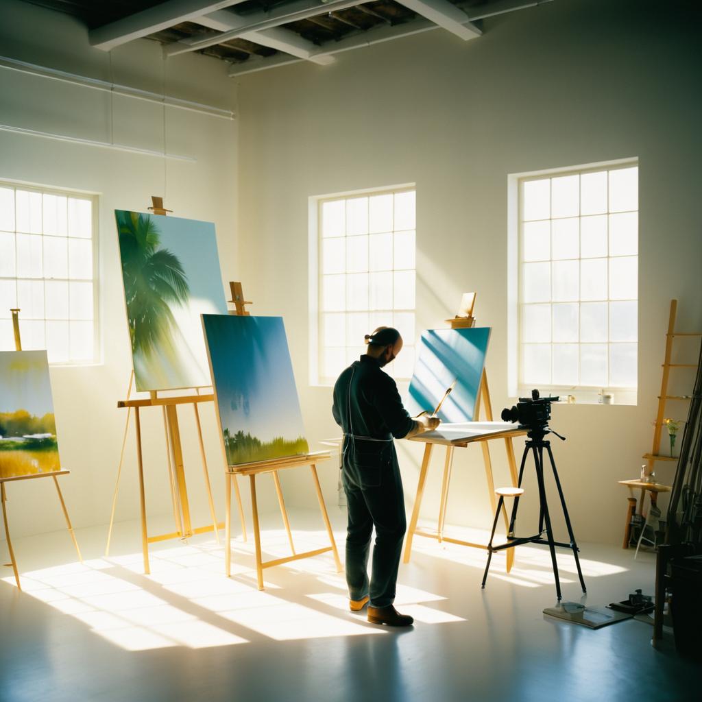 Cinematic Painter in Sunlit Studio