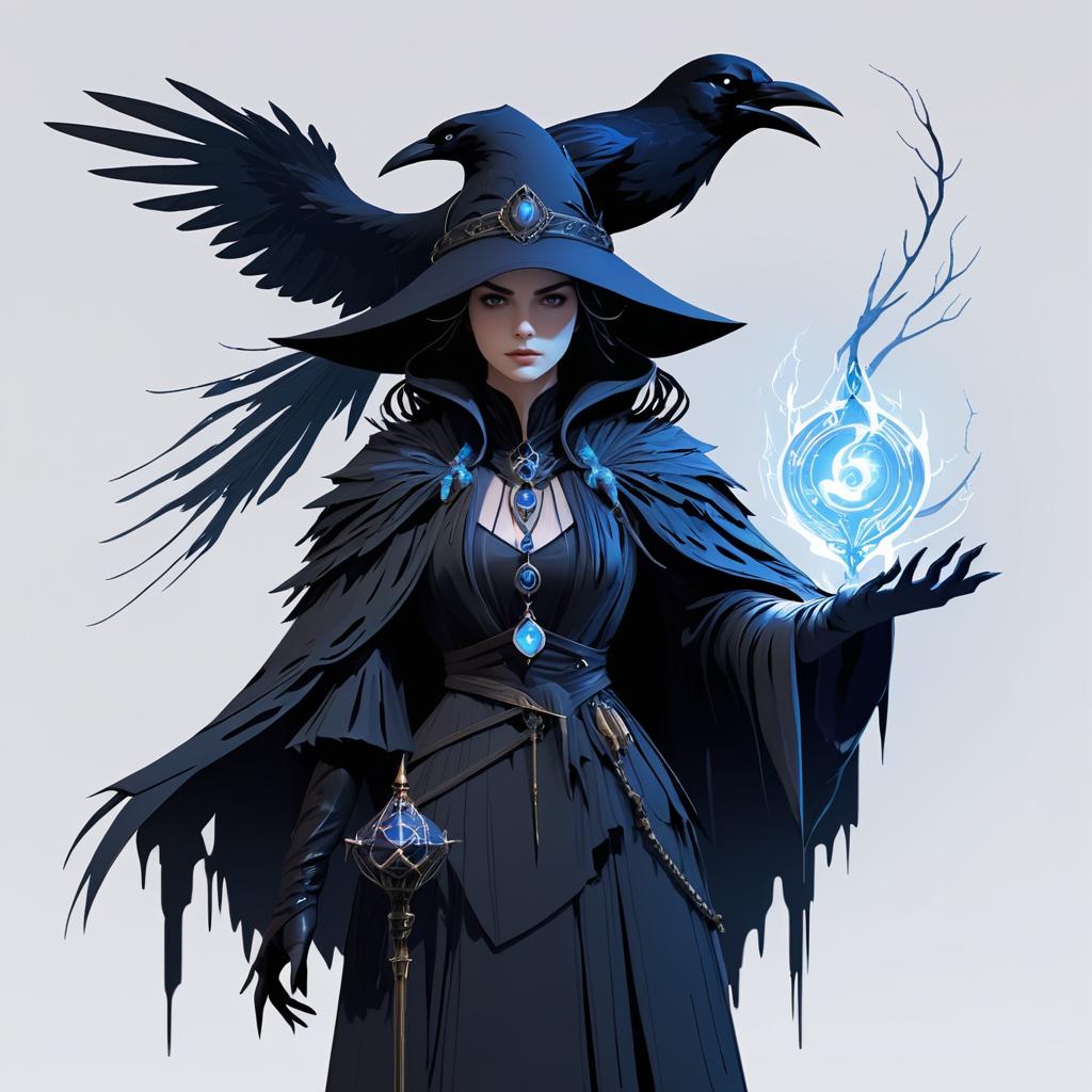 Ethereal Sorceress with Raven Familiar