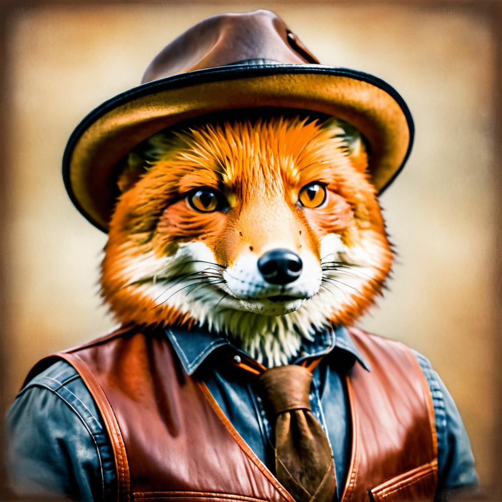 Vintage Red Fox in Fedora Portrait