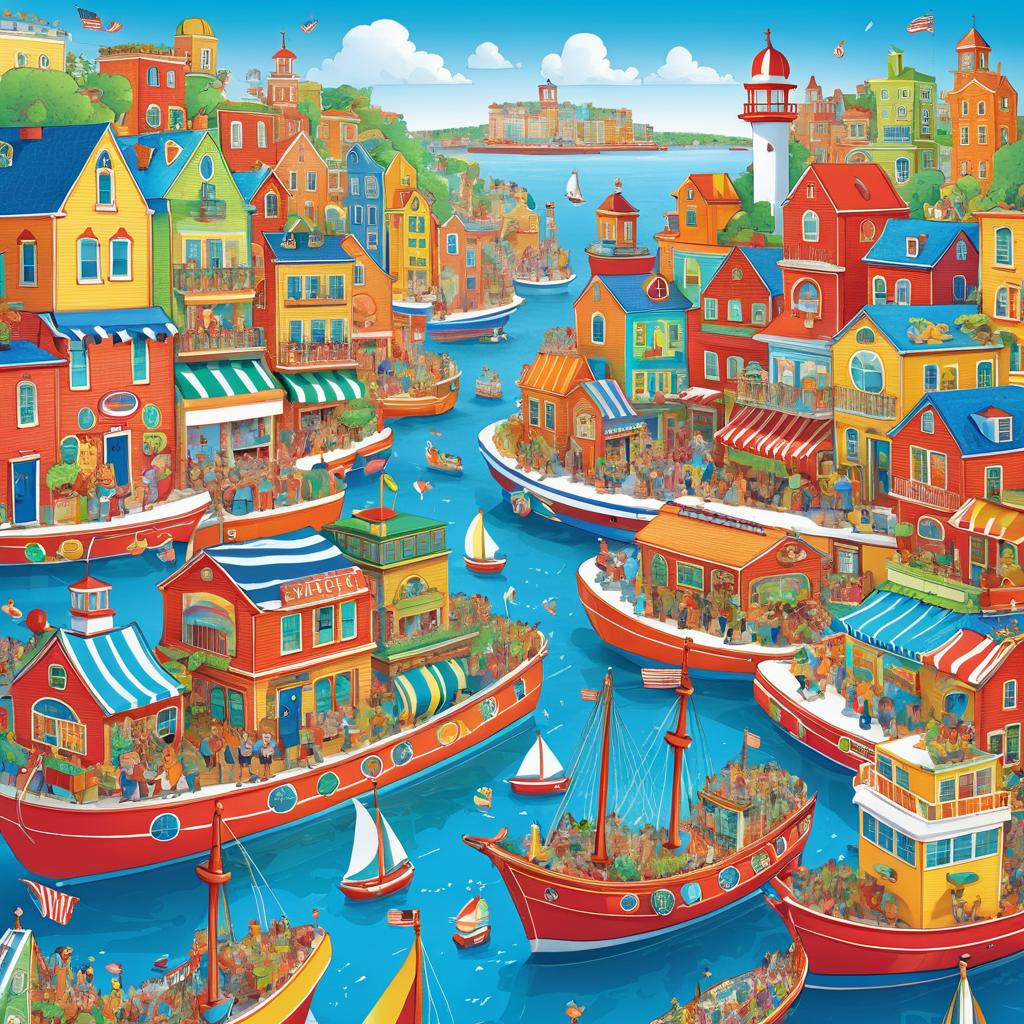 Whimsical Harbor Adventure Illustration