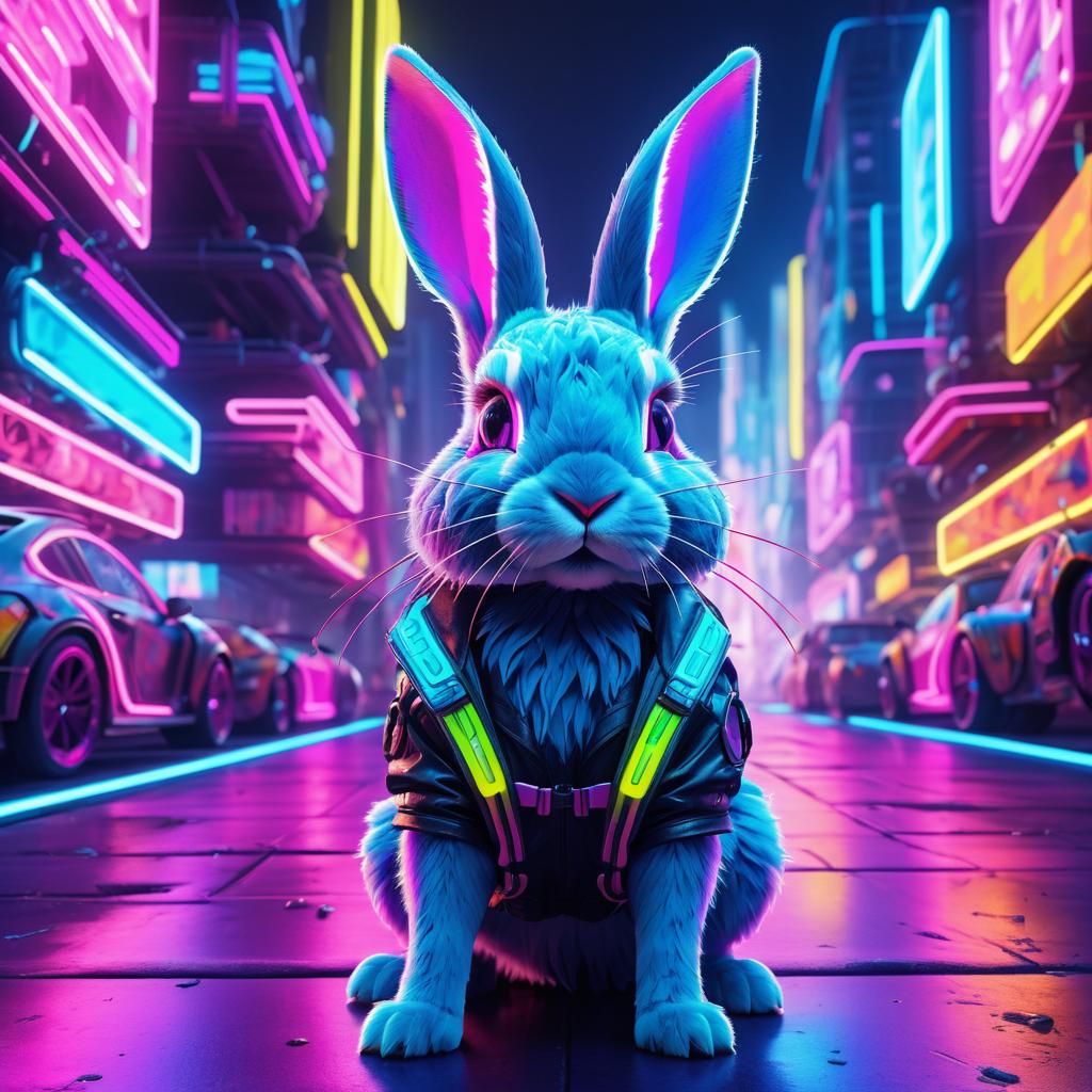 Cyberpunk Rabbit in Futuristic City