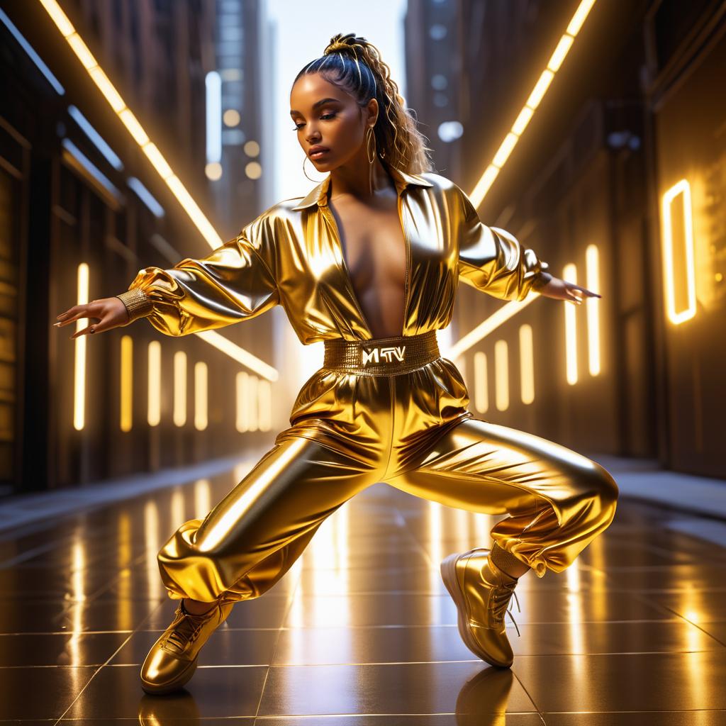 Ultra-Realistic Urban Dancer in Gold