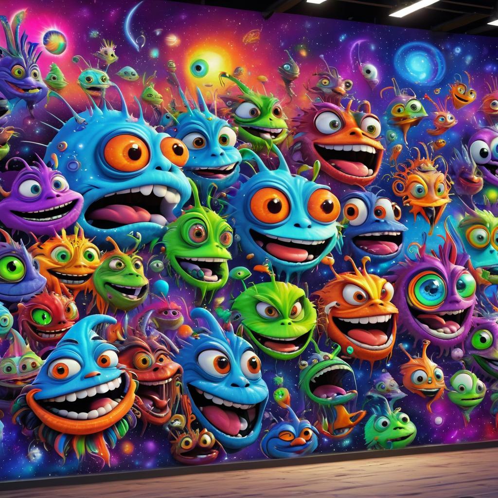 Goofy Alien Creatures on Galaxy Wall