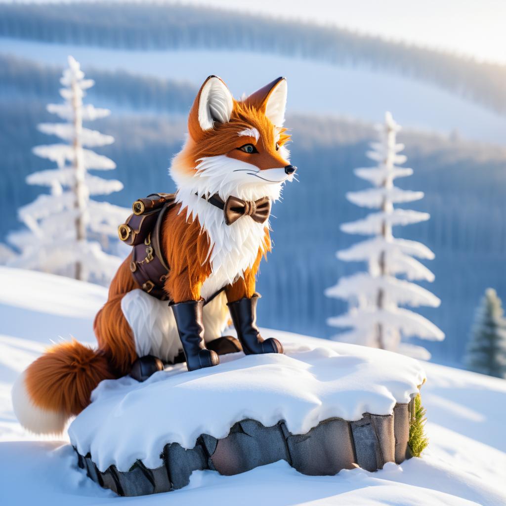 Curious Fox on a Snowy Steampunk Hill