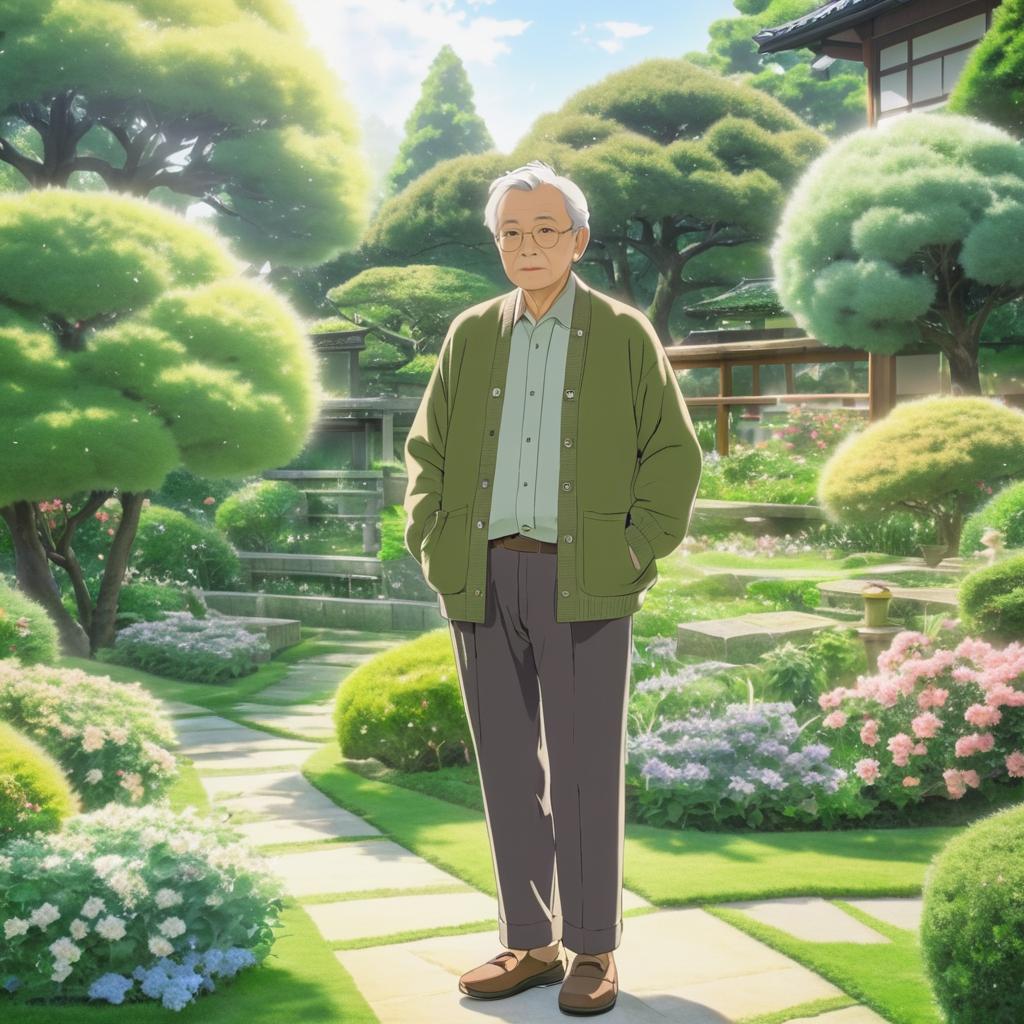 Tranquil Elder in Serene Garden Scene