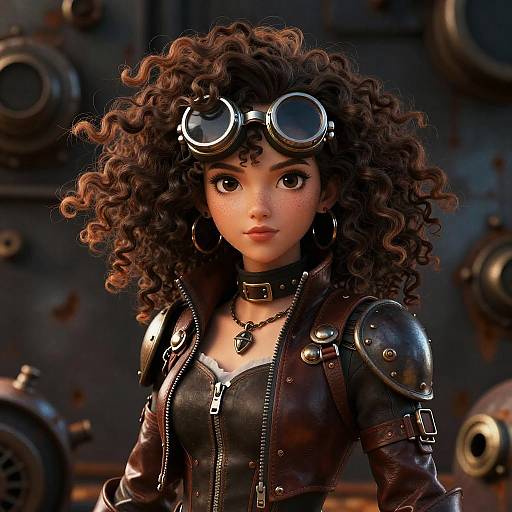Steampunk Anime Girl with Curly Hair