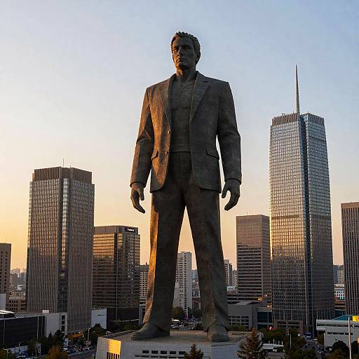 Giant Man Overlooking Modern Cityscape