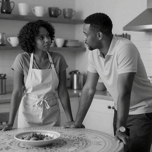 Intimate Kitchen Moment: Black Couple