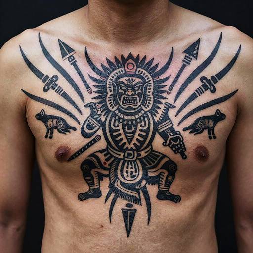 Fierce Tribal Warrior Chest Tattoo