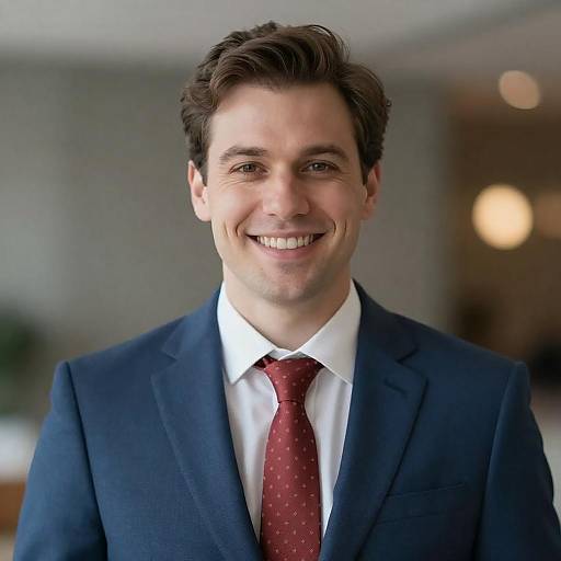 Smiling Man in Blue Suit with Bokeh