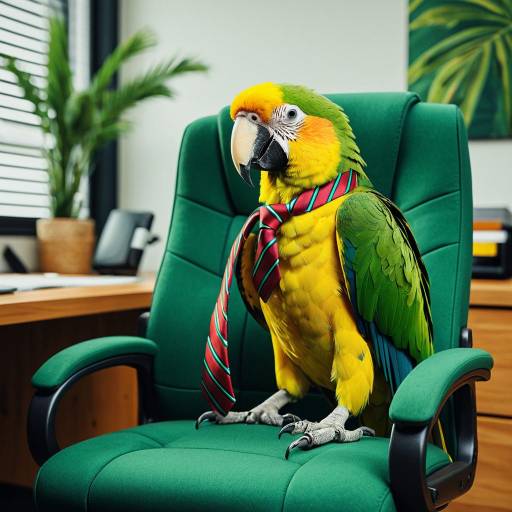 Whimsical Parrot in an Office Setting