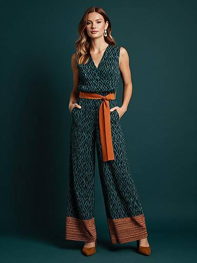 Woman in Sleeveless Wide-Leg Belted Jumpsuit