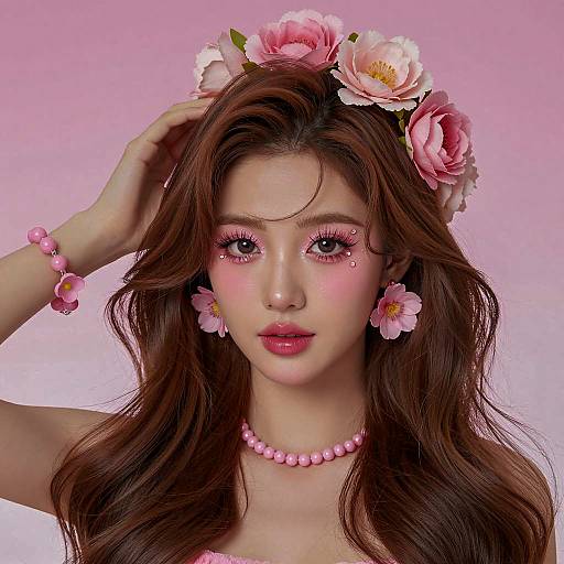 Elegant Woman with Pink Floral Accessories