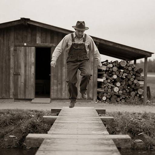Sepia Leap Over Rustic Plank Bridge