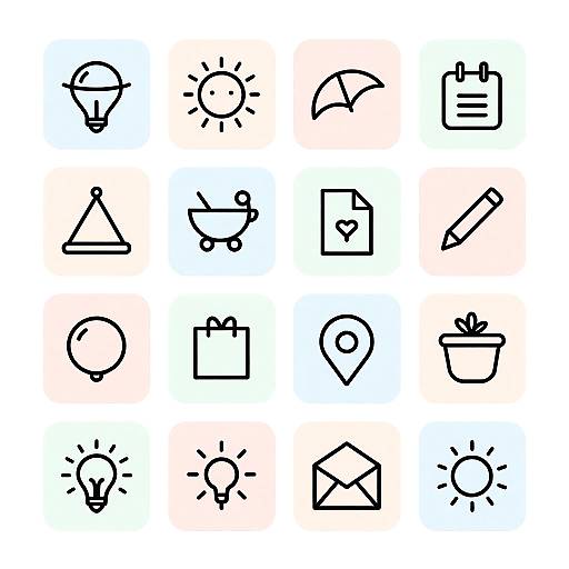 Playful Pastel Pictionary Icons Grid