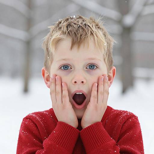 Surprised Boy in Winter Wonderland