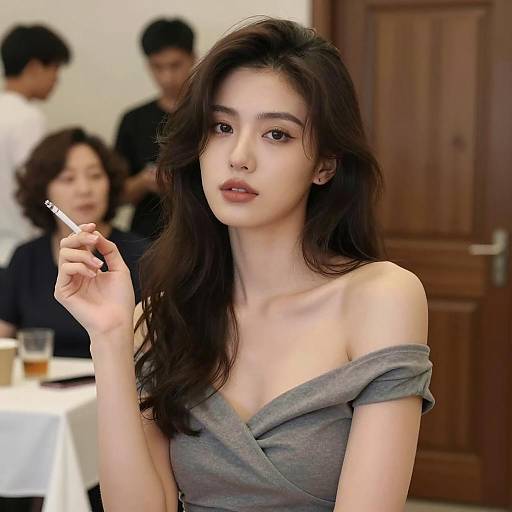 Elegant Woman with Cigarette in Soft Focus
