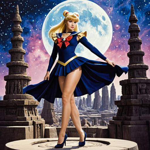 Curvaceous Blonde Sorceress in Sailor Moon Inspired Outfit