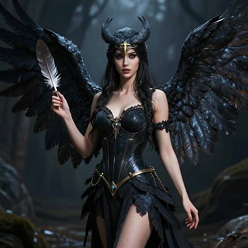 Obsidian-Winged Harpy with Quill