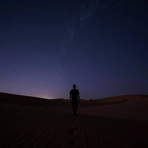 Silhouette Man Walking Desert Night