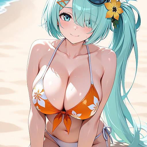 Illustration of Hiyori (swimsuit) (blue archive), blue archive in the style of Tsuji kazuho