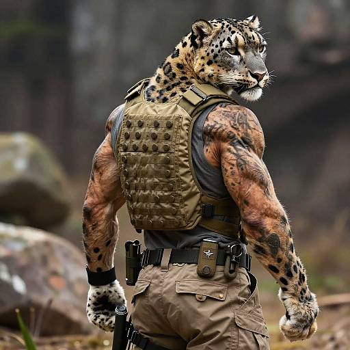 Muscular Anthro Snow Leopard Soldier