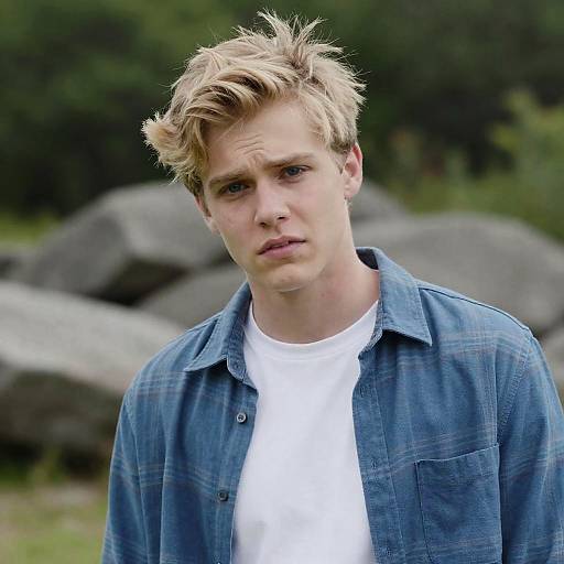 Blonde Man in Forest Setting Photo